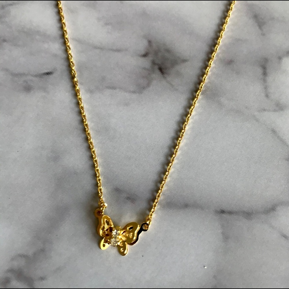 NEW Butterfly Necklace 14K Gold Dipped Beautiful! Great Gift! Dainty!